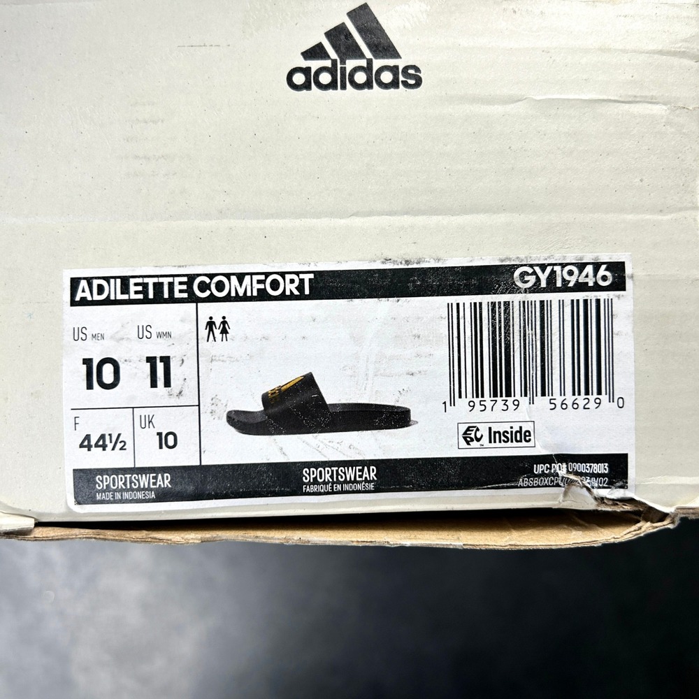 adidas Adilette Comfort Slides Mens 10 Womens 11 Black Gold Metallic GY1946 NEW - Picture 7 of 7
